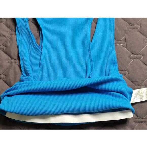 Anthropologie Sleeveless Turtleneck Top XS Blue Ribbed Knit Built-In Bra - Picture 4 of 5